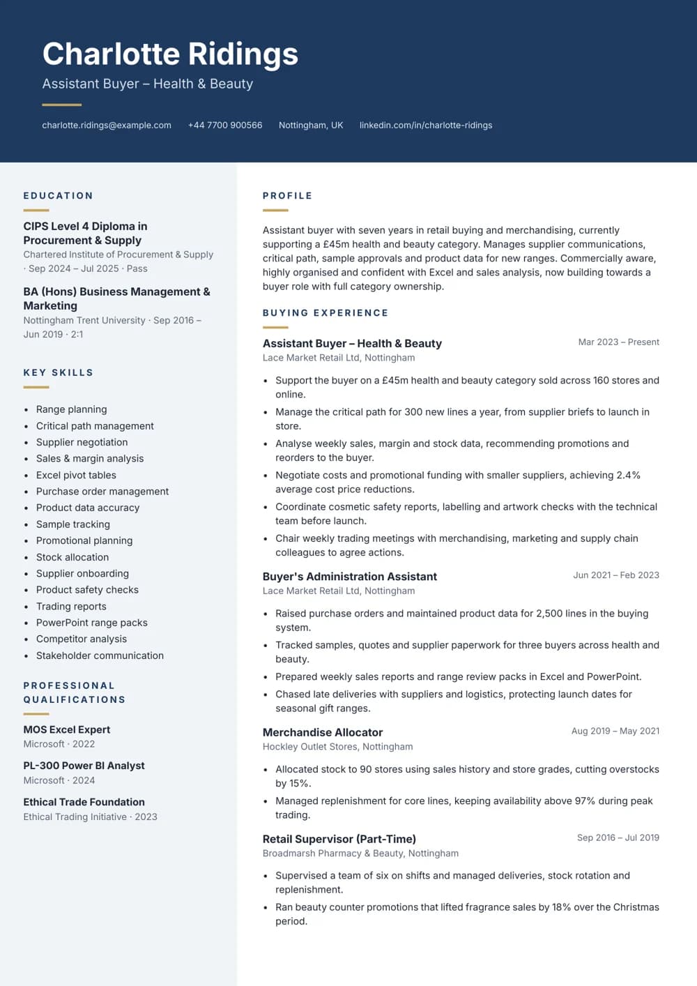 Assistant Buyer CV template