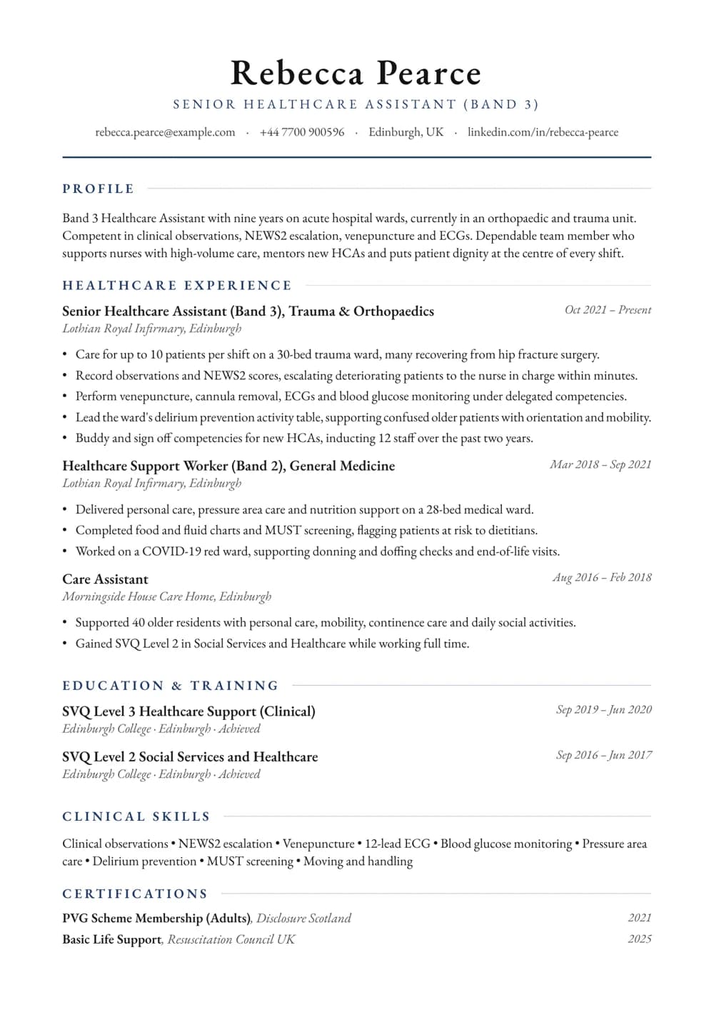 NHS Healthcare Assistant CV template
