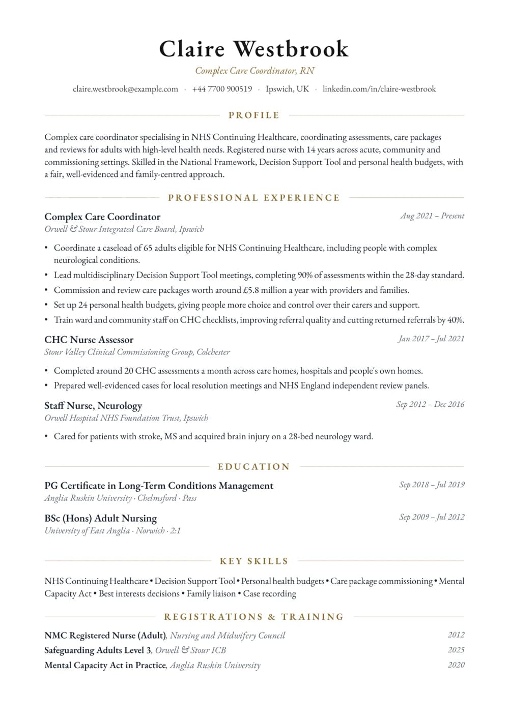 Complex Care Coordinator CV template