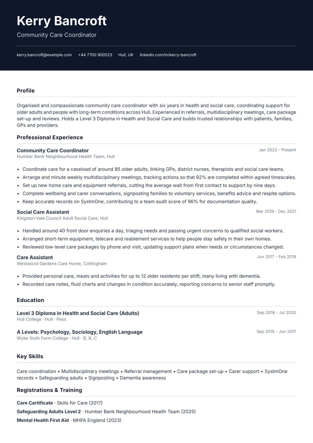 Community Care Coordinator CV template