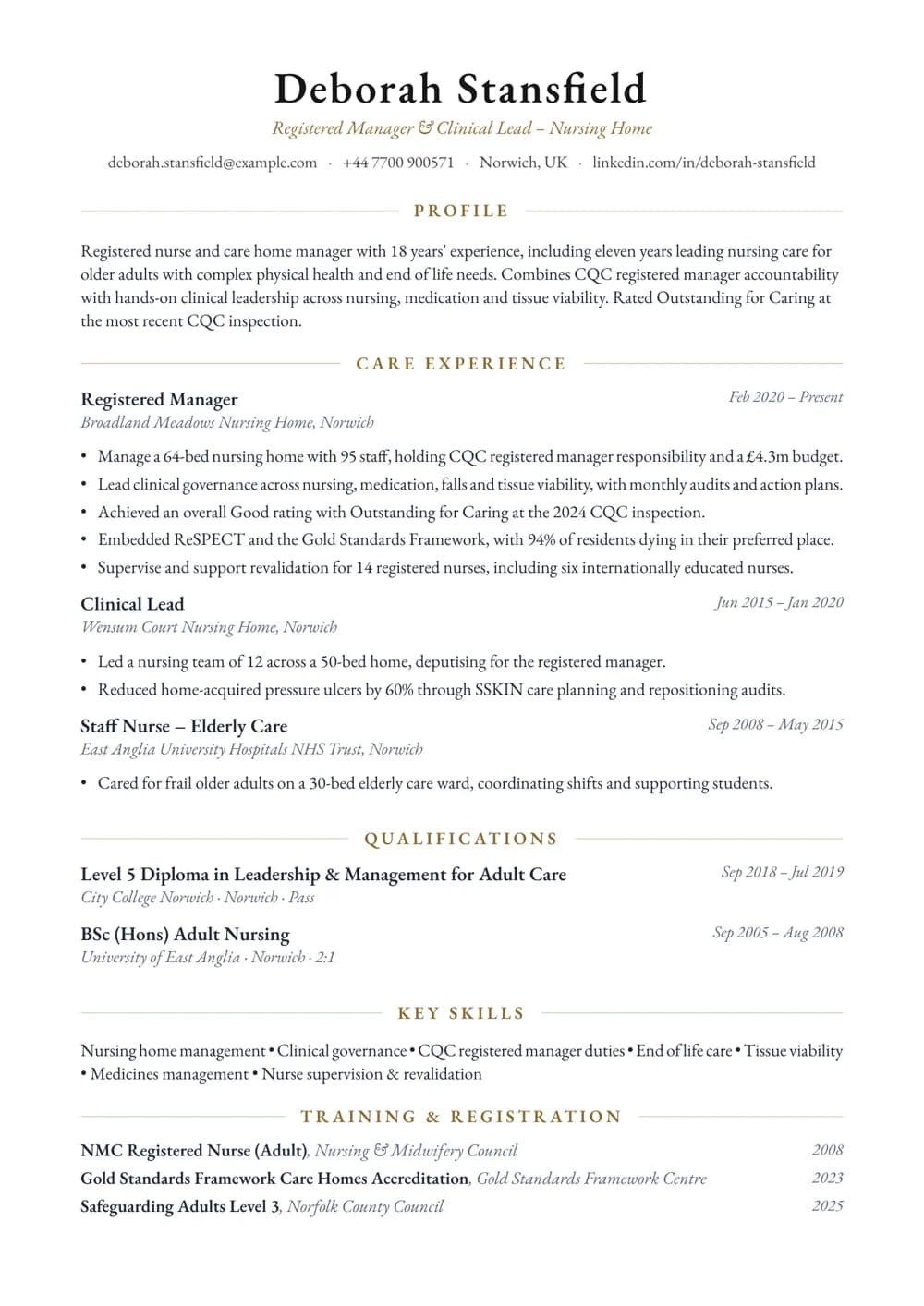 Clinical Care Home Manager CV template