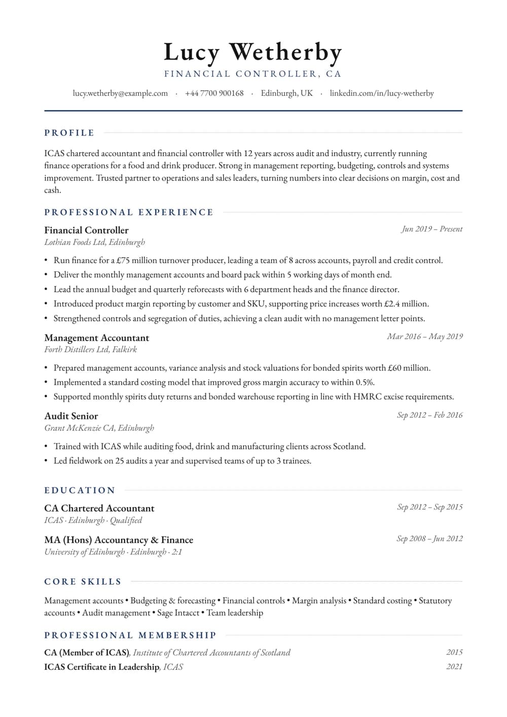 Financial Controller CV template