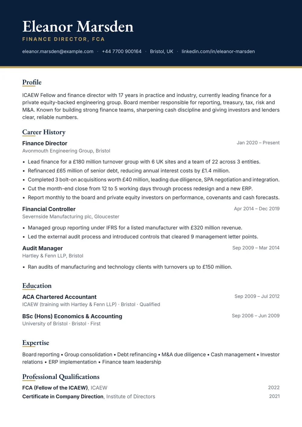 Finance Director CV template