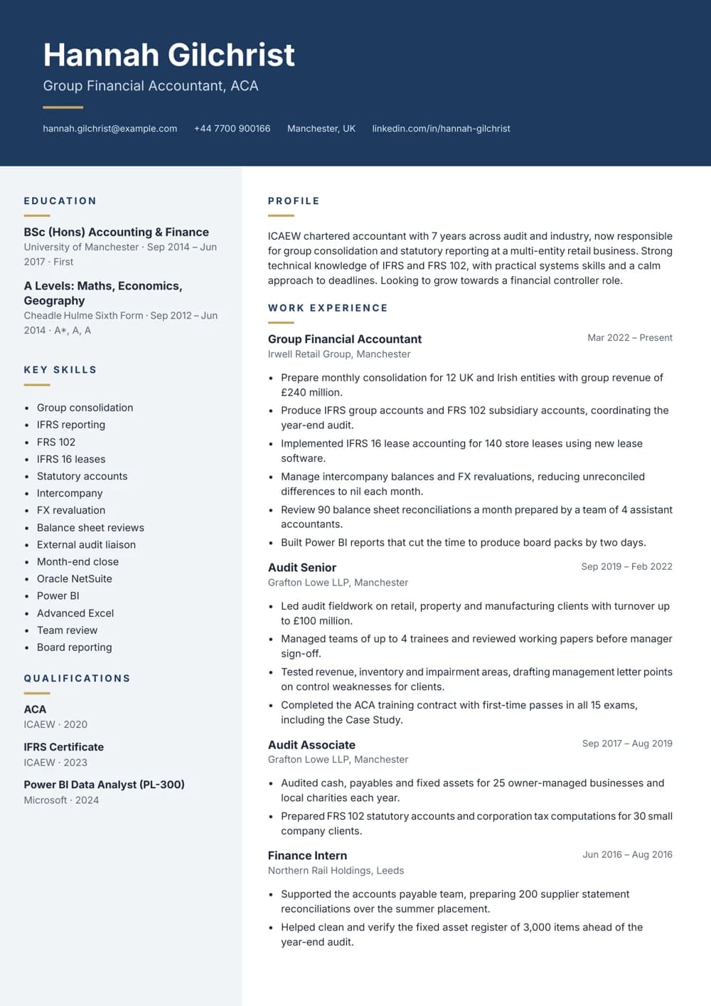 Group Financial Accountant CV template