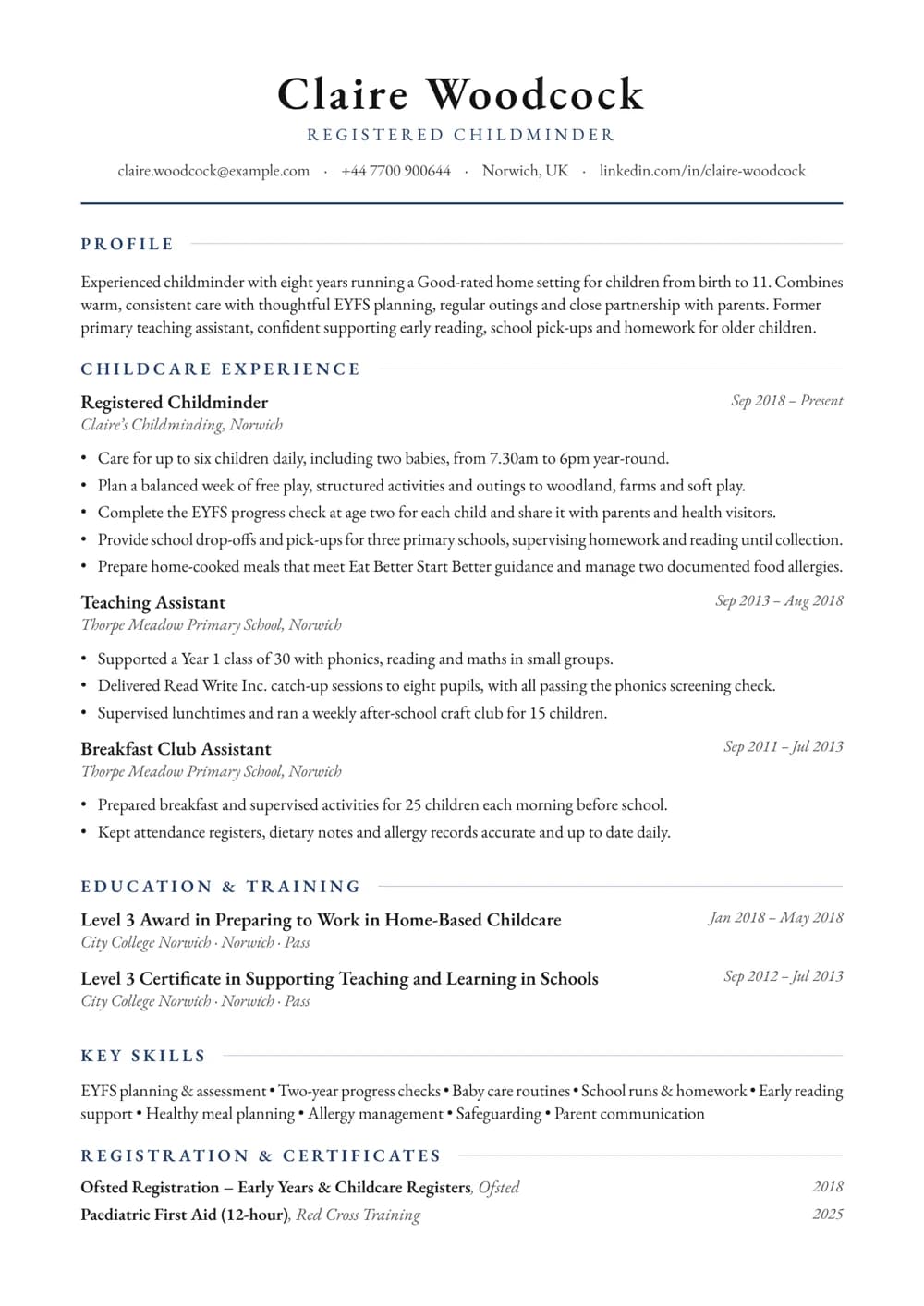 Home-Based Early Years Practitioner CV template