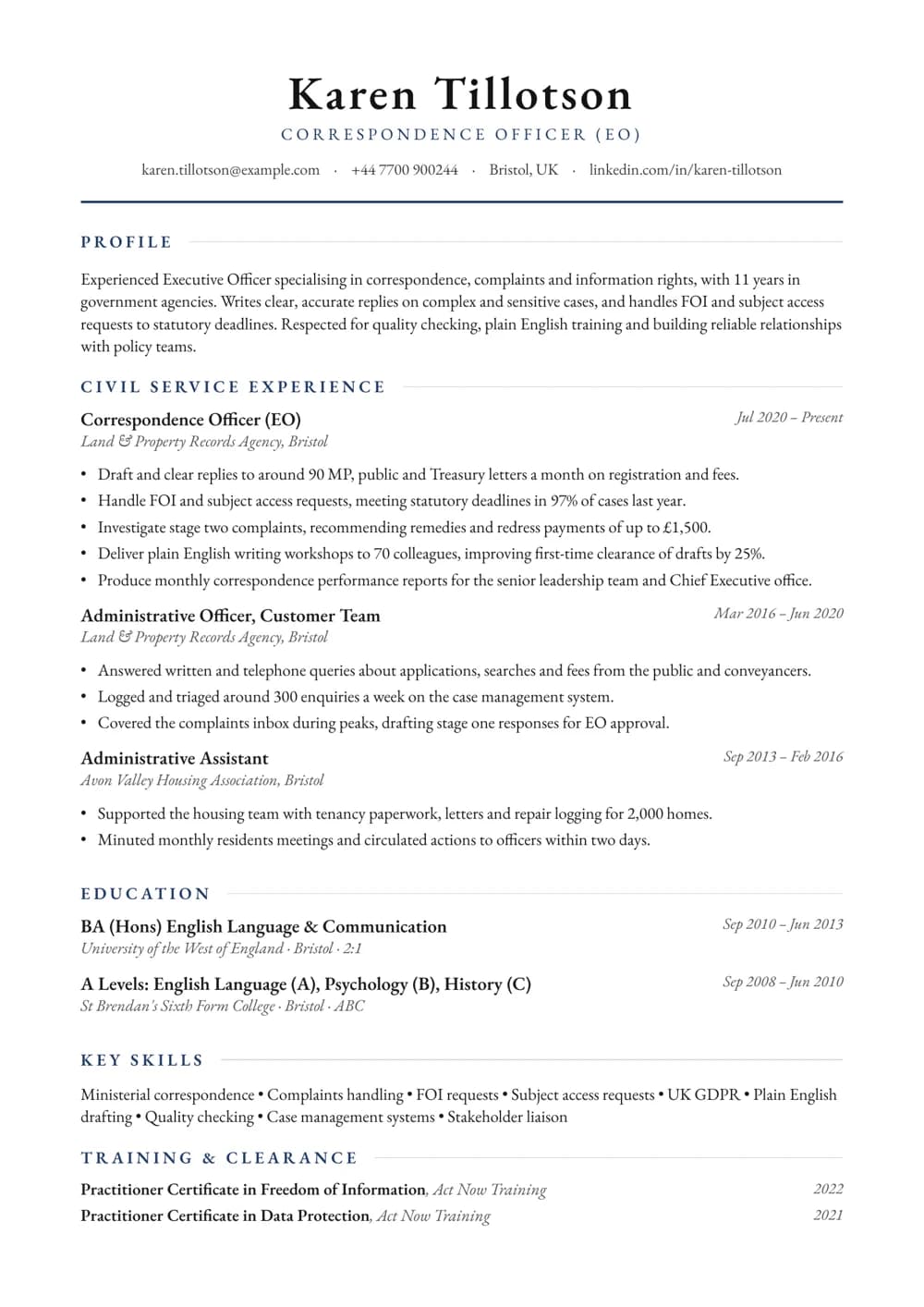 Correspondence Officer CV template