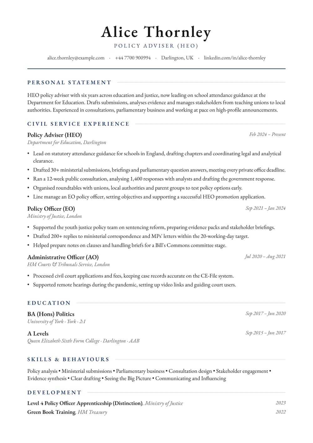 policy adviser (heo) cv template