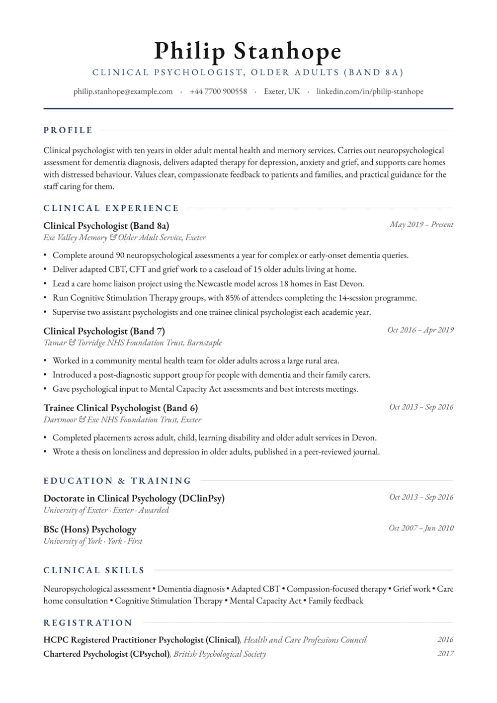 Older Adults Psychologist CV template