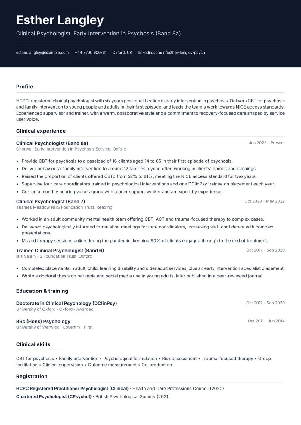 Early Intervention Psychologist CV template