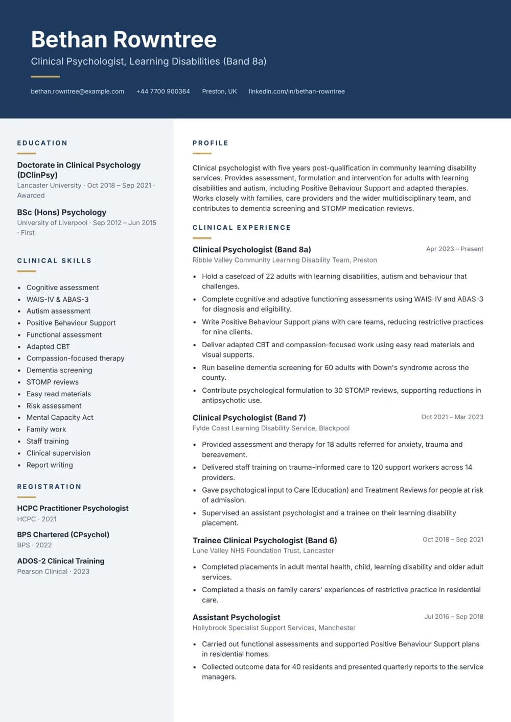 Learning Disabilities Psychologist CV template