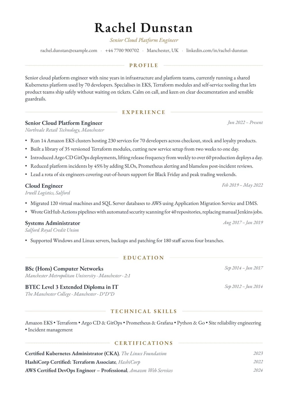 Cloud Platform Engineer CV template