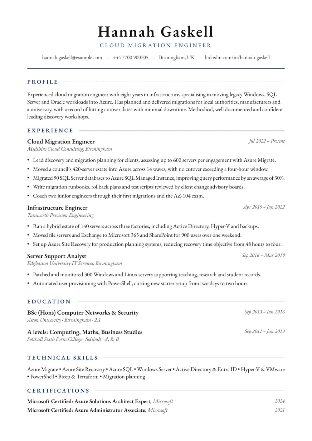 Cloud Migration Engineer CV template
