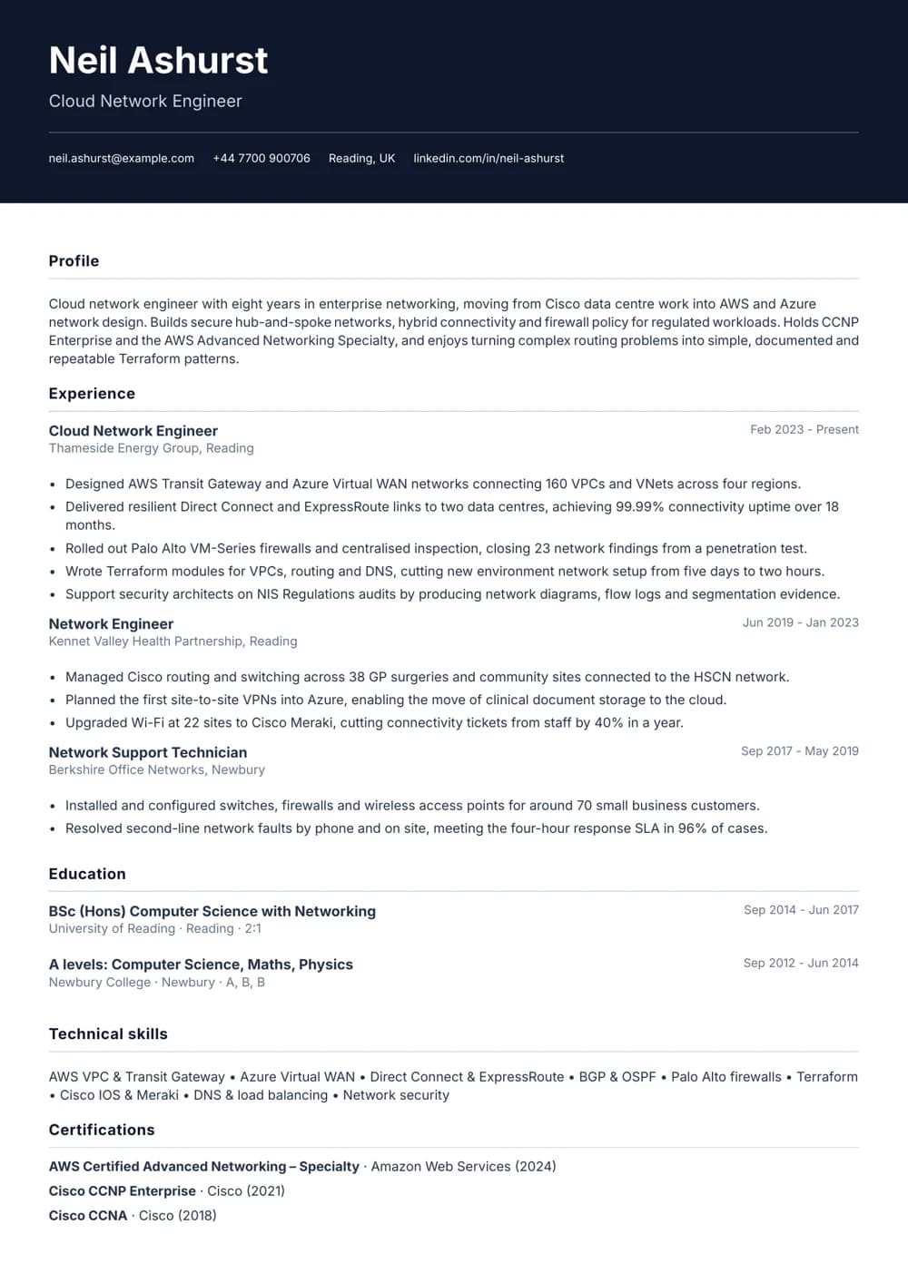 Cloud Network Engineer CV template
