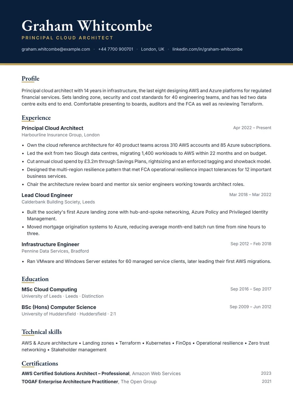Principal Cloud Architect CV template
