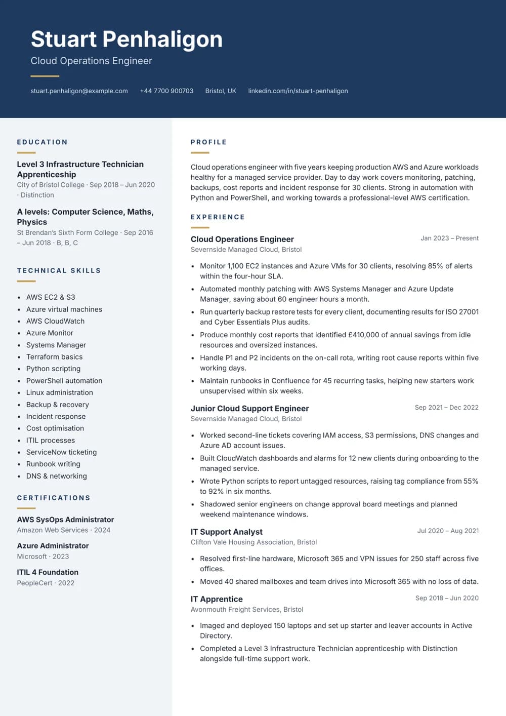 Cloud Operations Engineer CV template