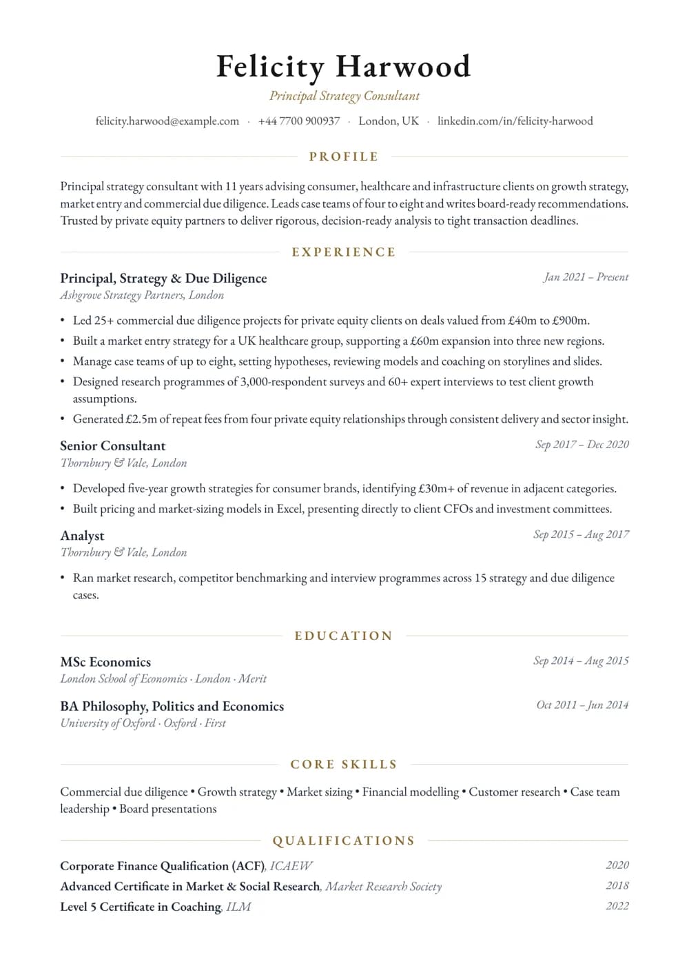 strategy consultant cv template