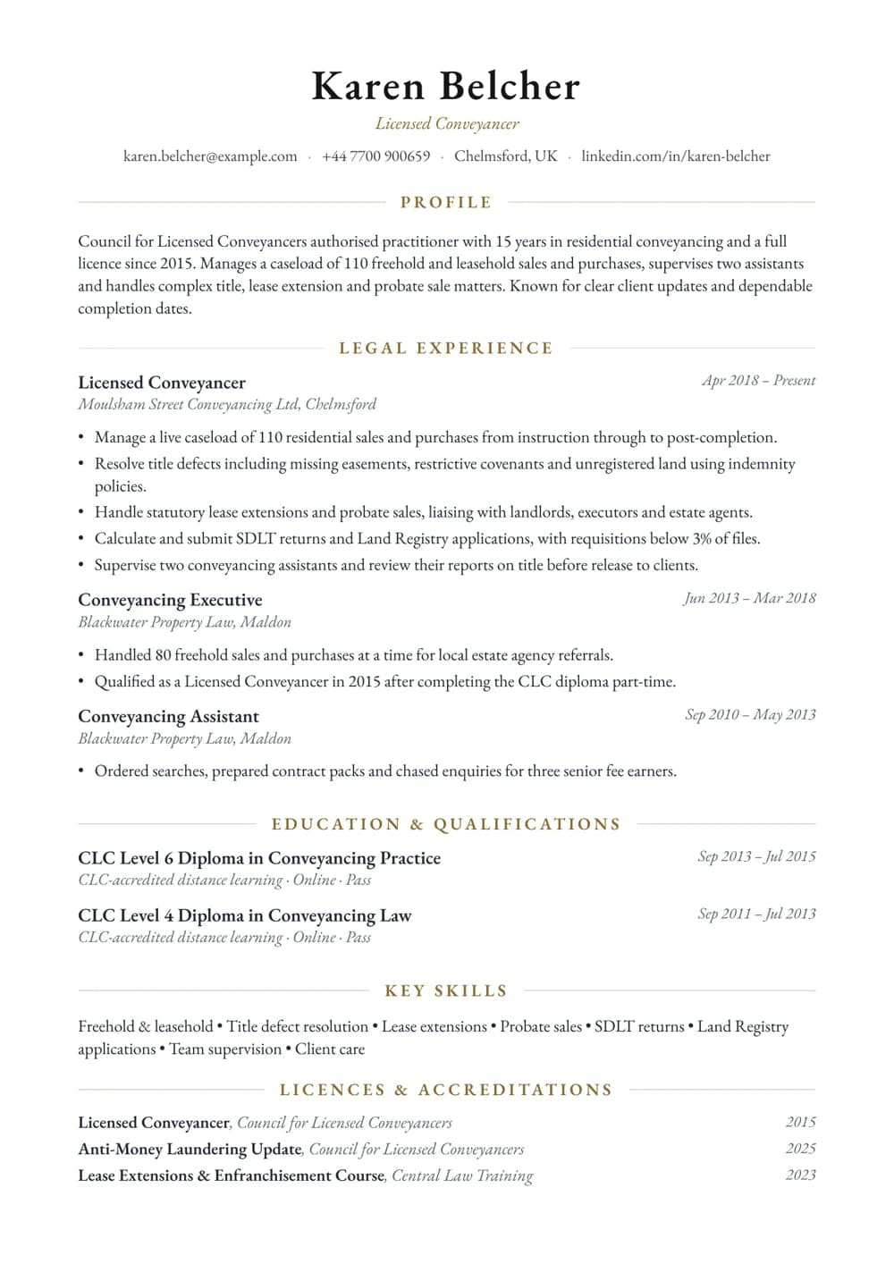 Licensed Conveyancer (CLC) CV template