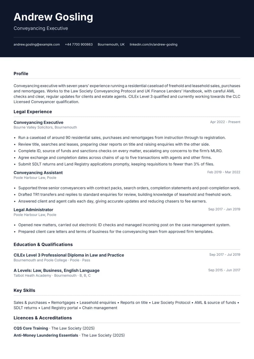 Conveyancing Executive CV template