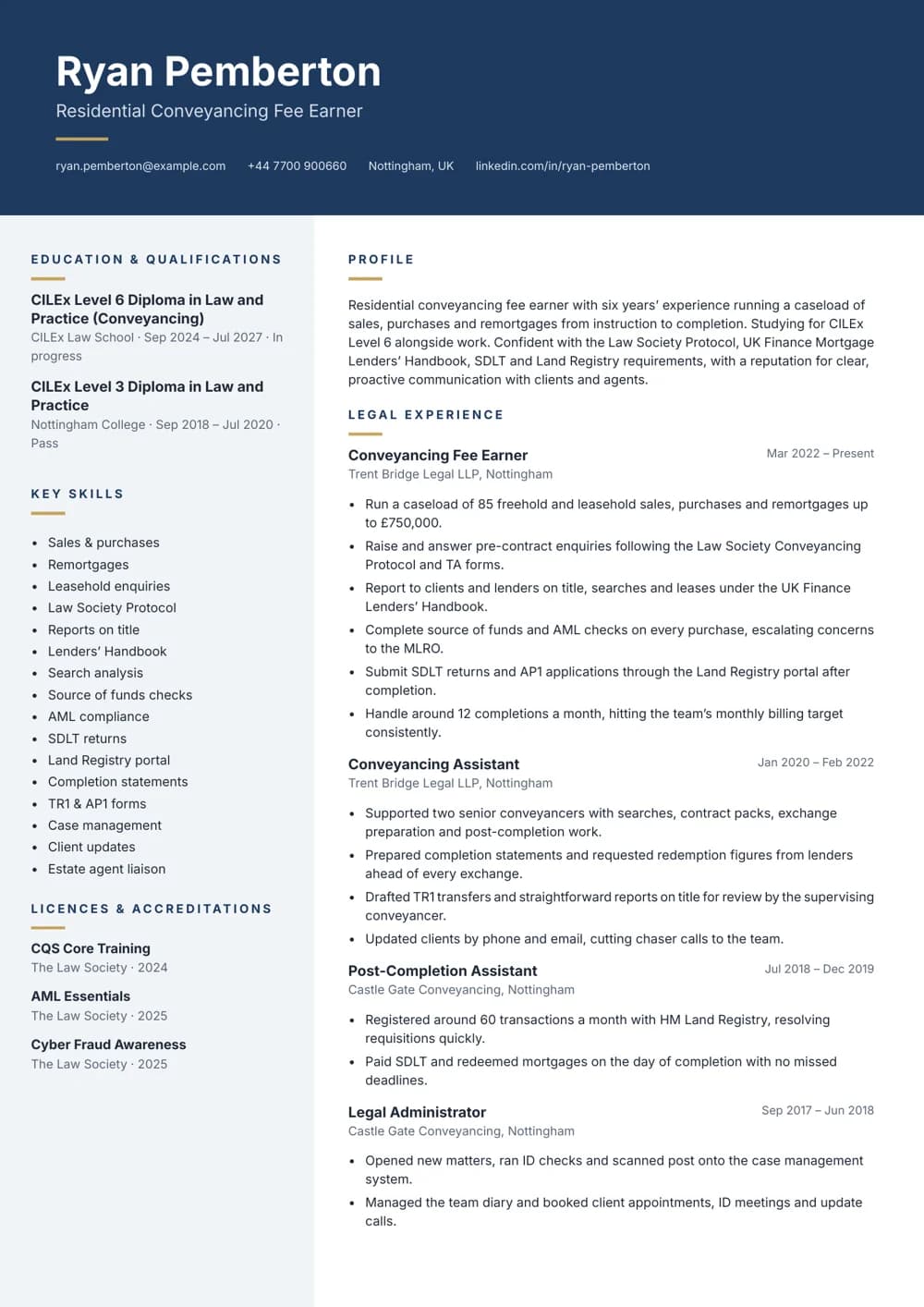 Conveyancing Fee Earner CV template
