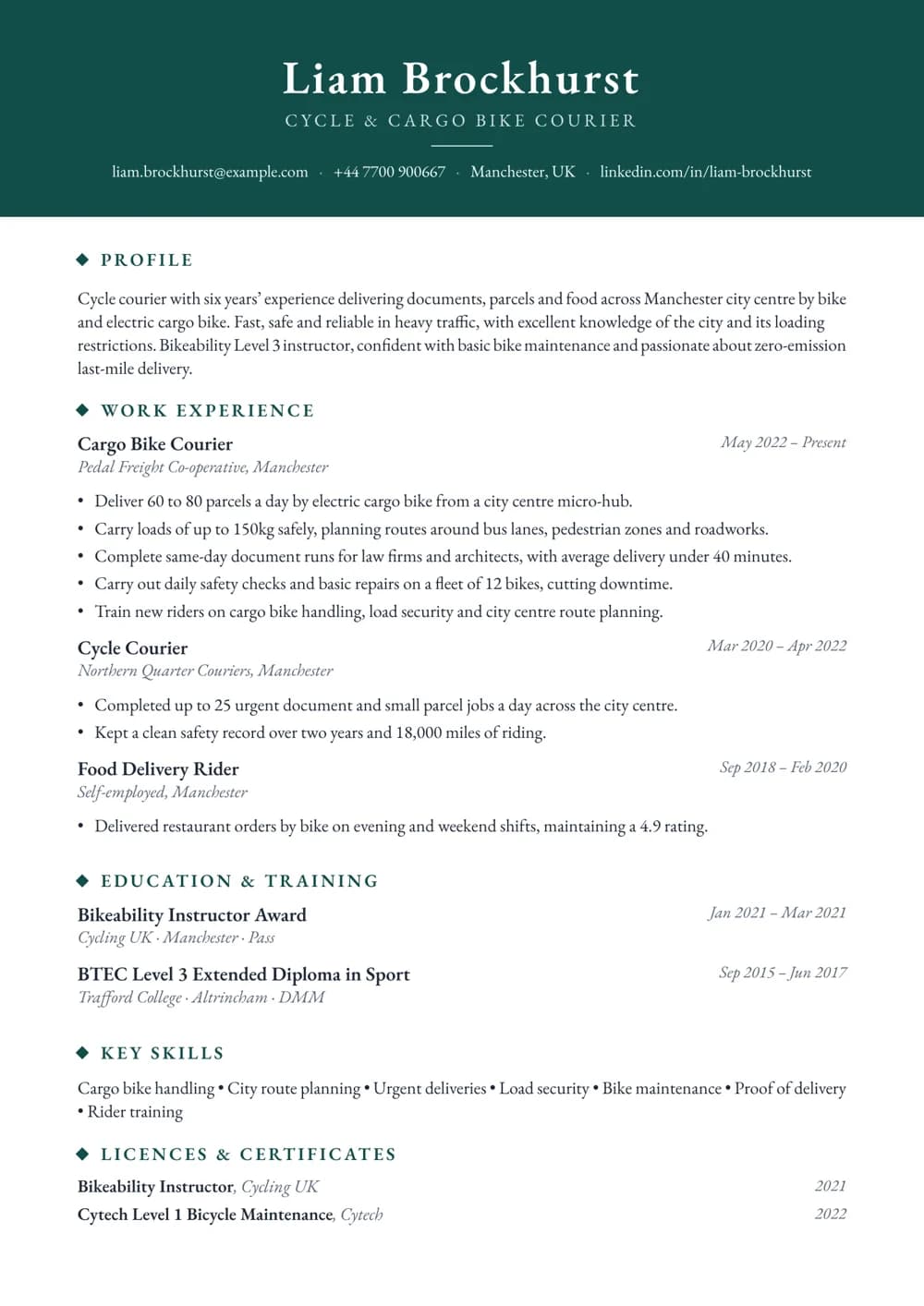 cycle courier cv template