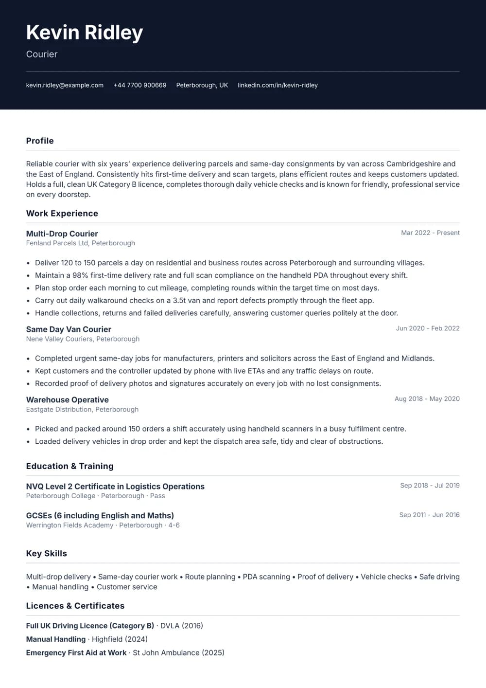 courier cv template