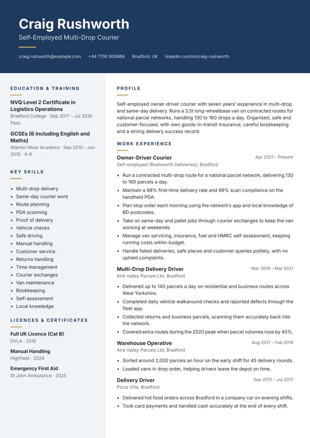 Self-Employed Courier CV template