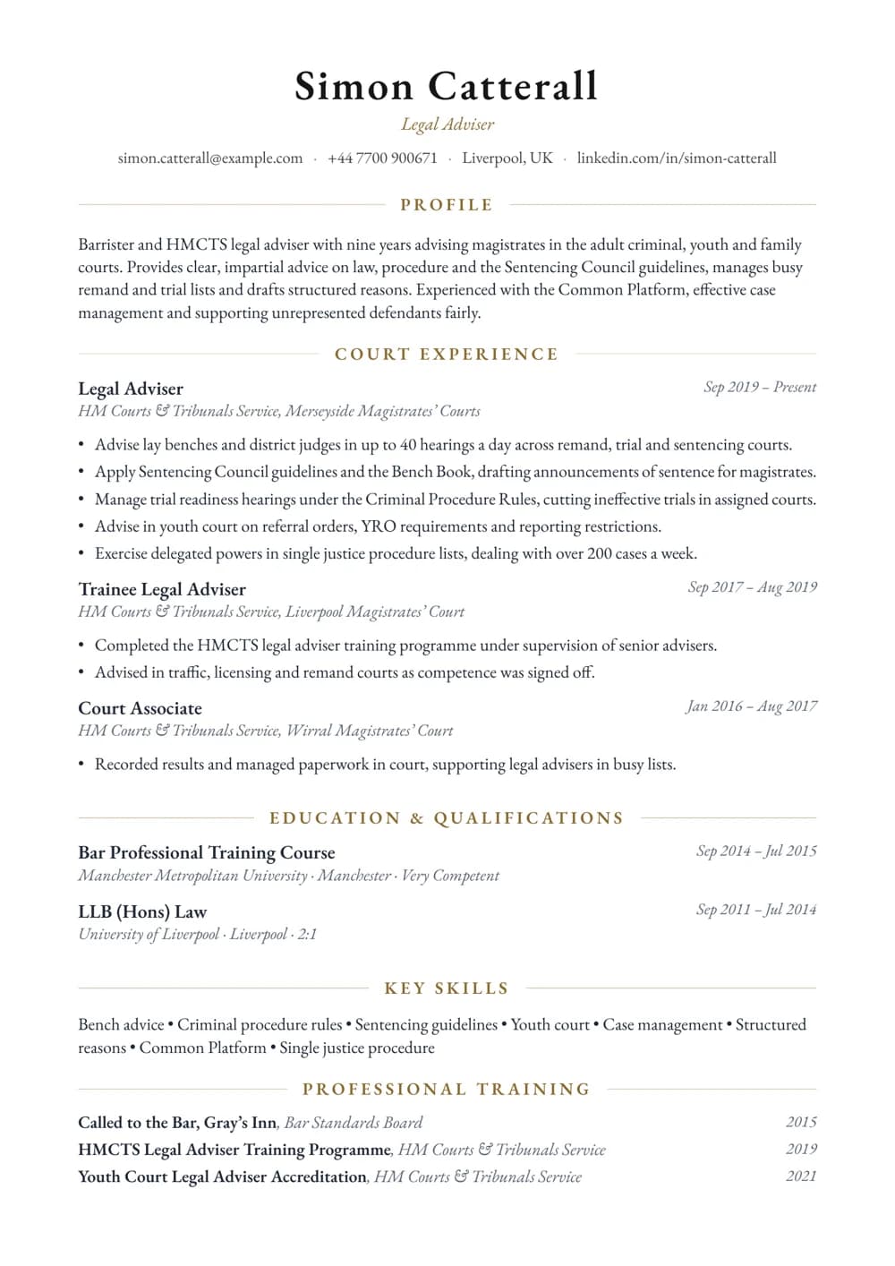 Legal Adviser (Magistrates’ Court) CV template