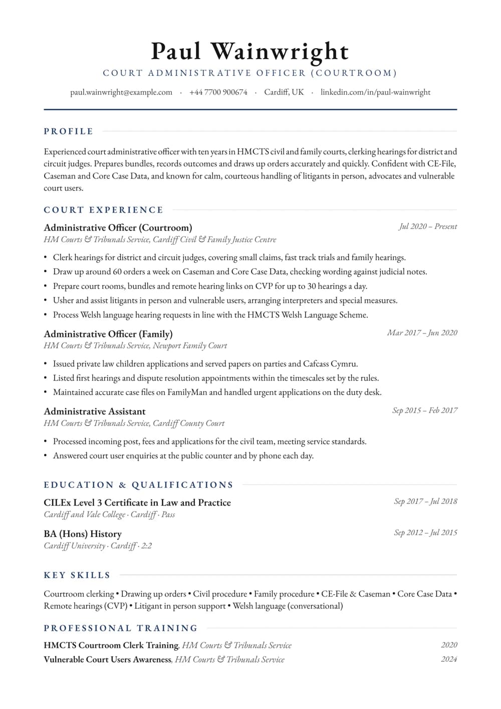 Court Administrative Officer CV template