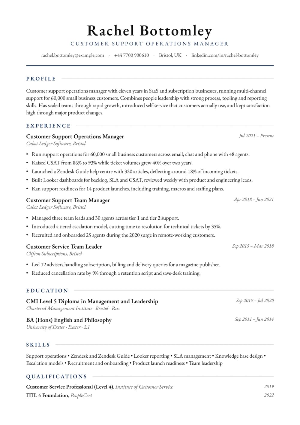 Customer Support Operations Manager CV template