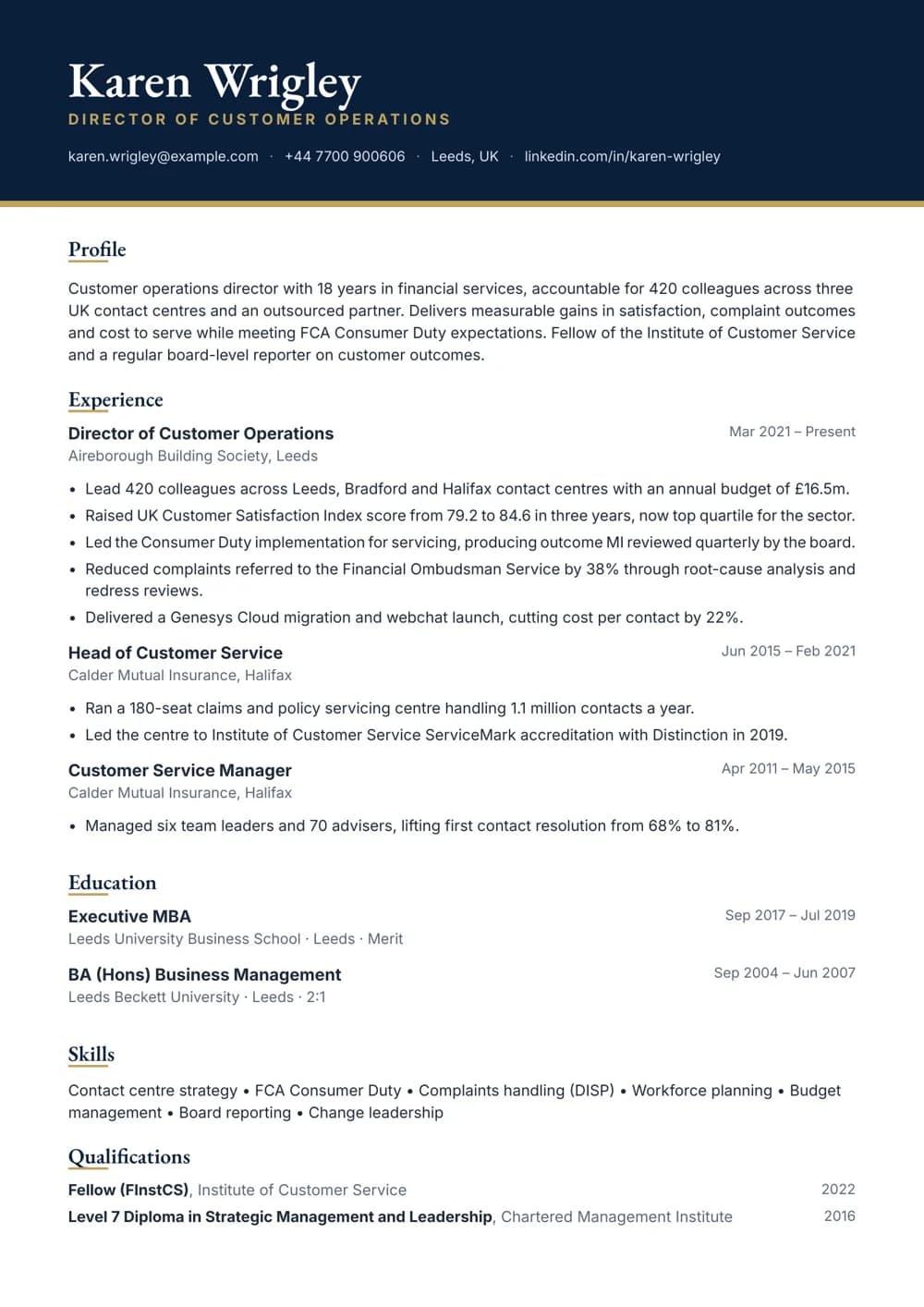 Director of Customer Operations CV template
