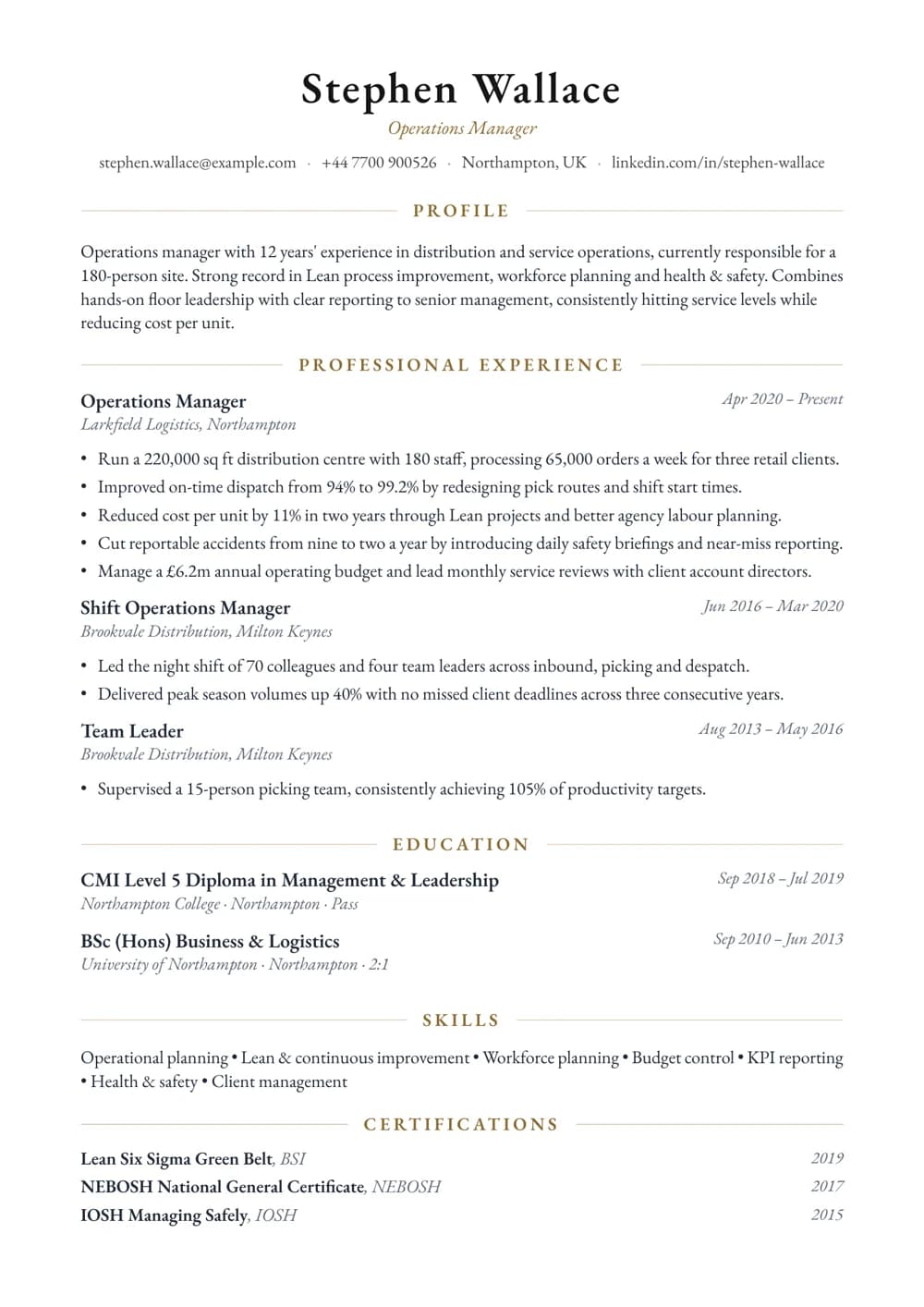 Operations Manager CV template
