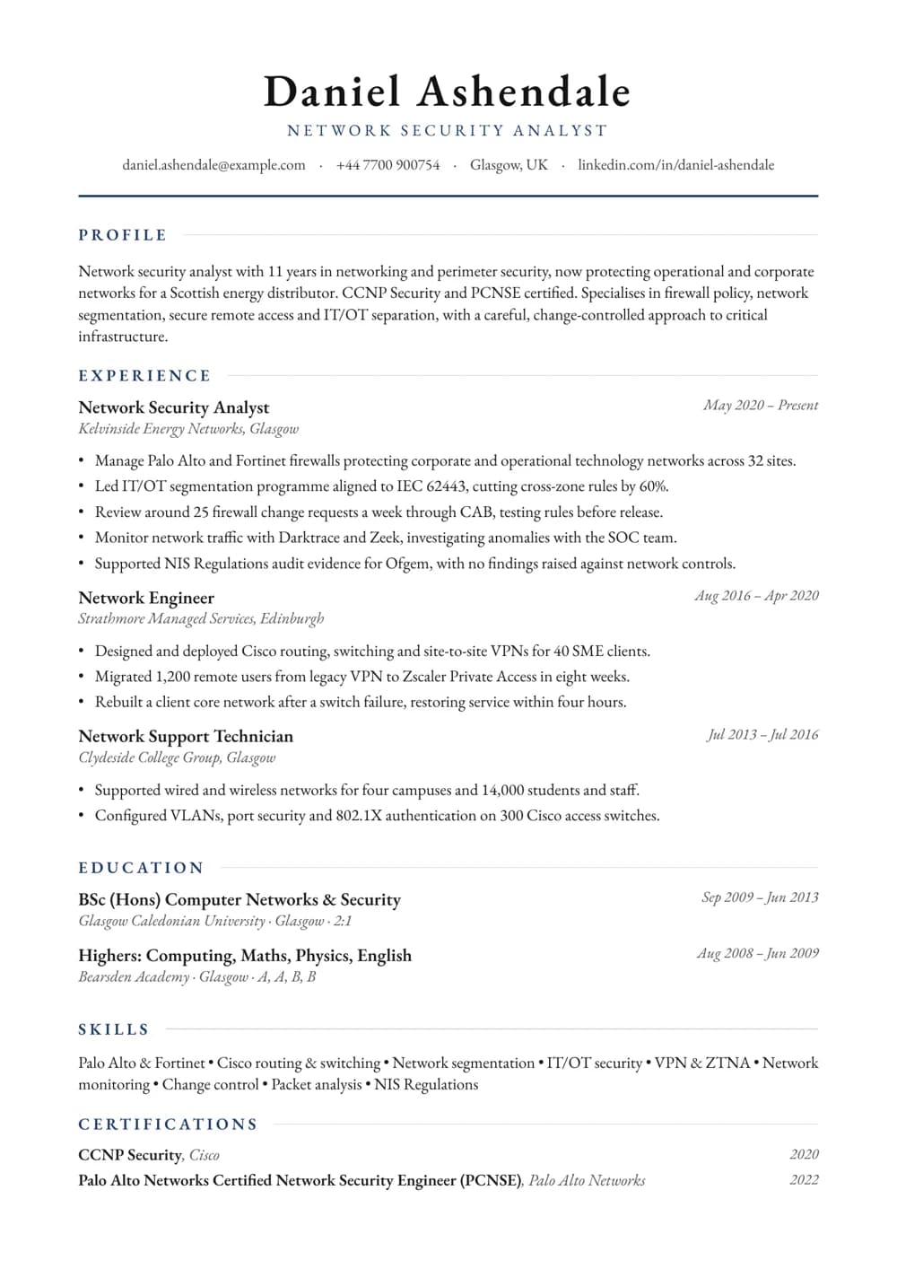 Network Security Analyst CV template