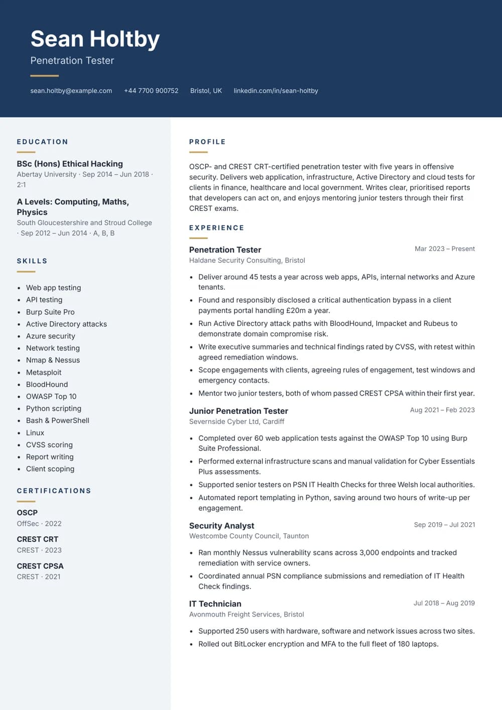 Penetration Tester CV template