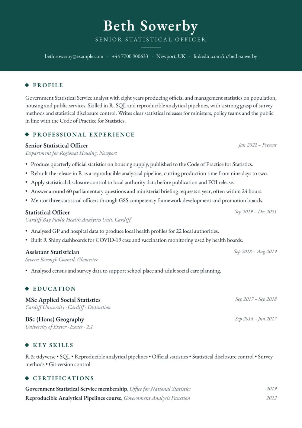 public sector data analyst cv template