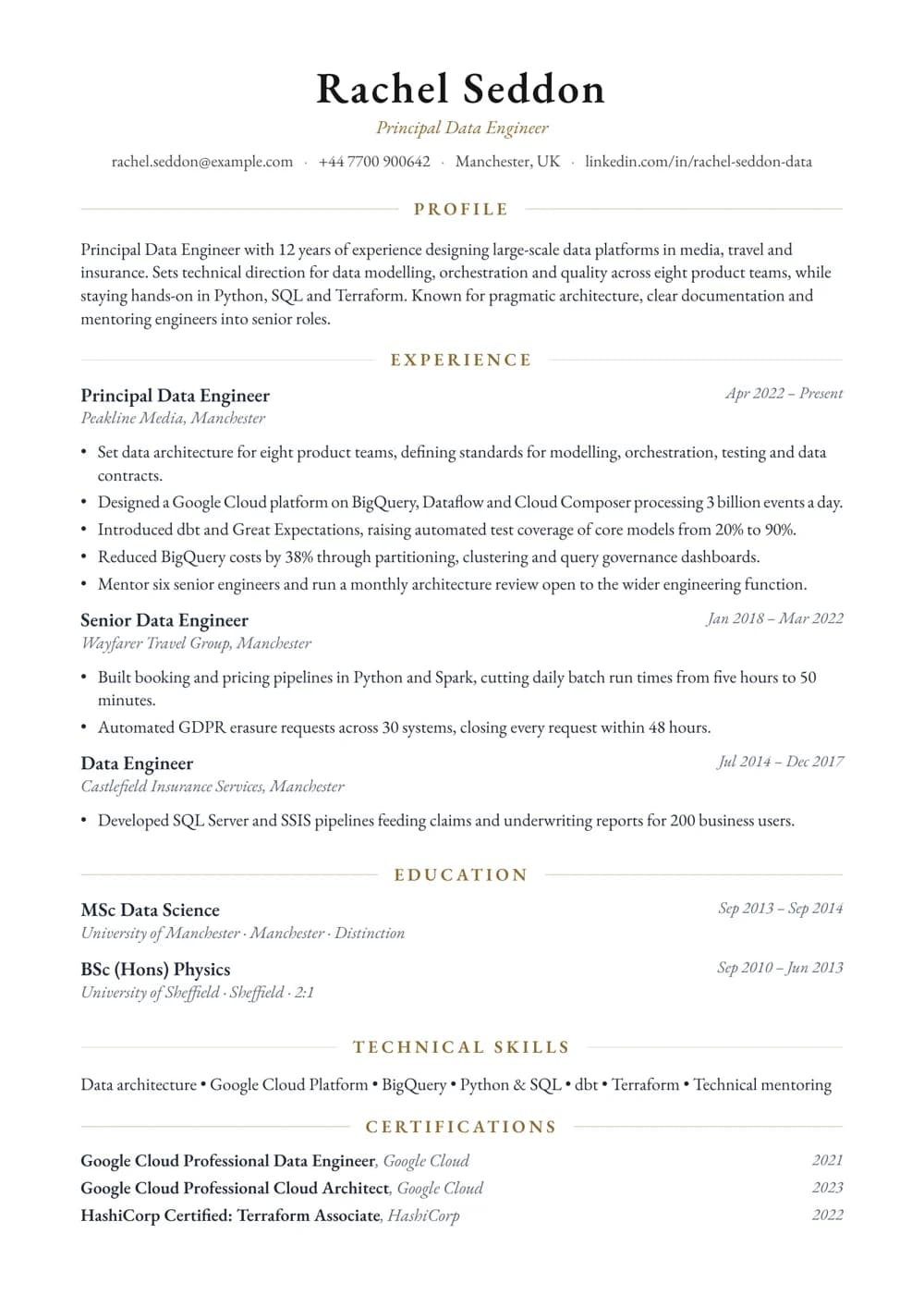 Principal Data Engineer CV template