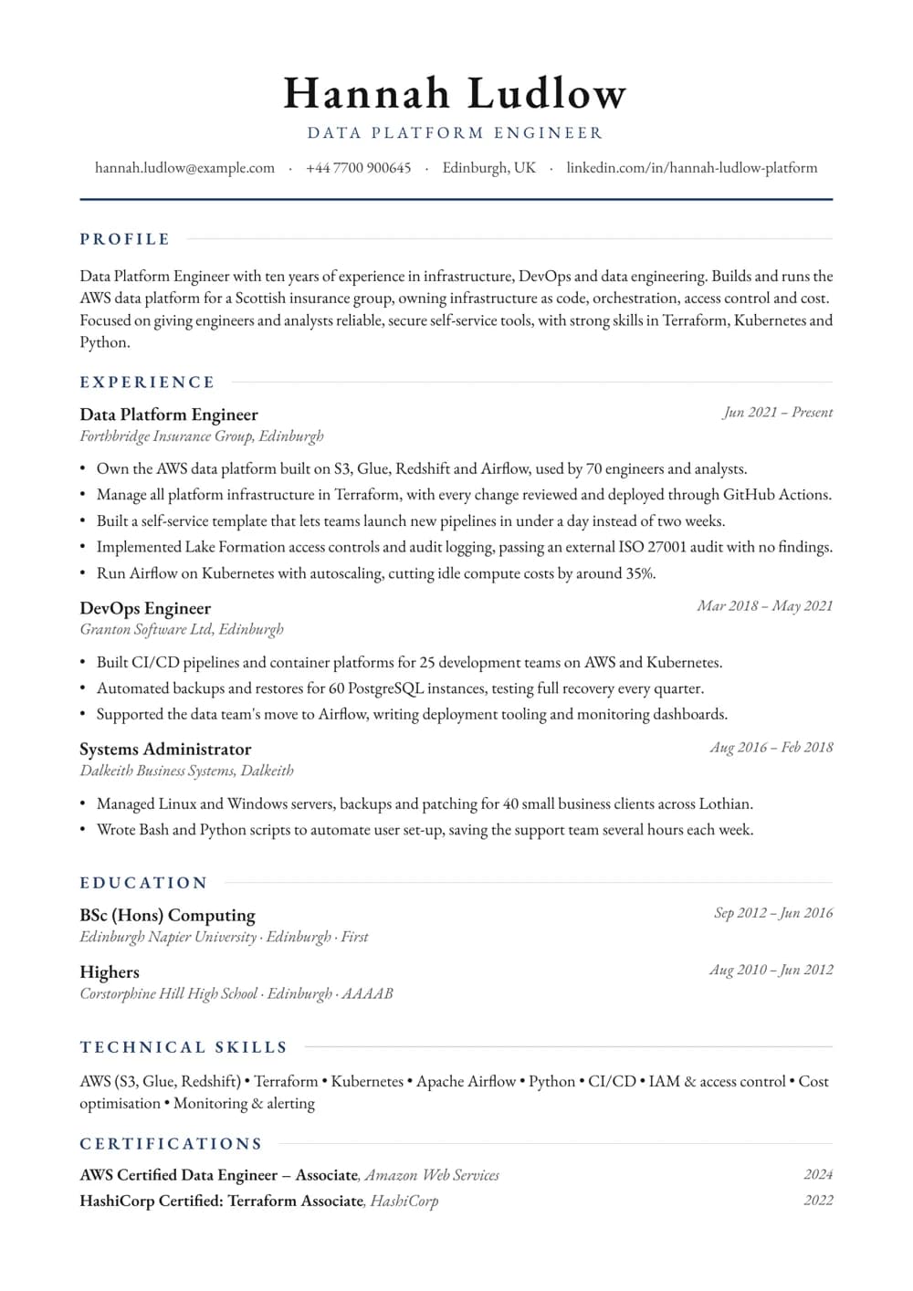 Data Platform Engineer CV template