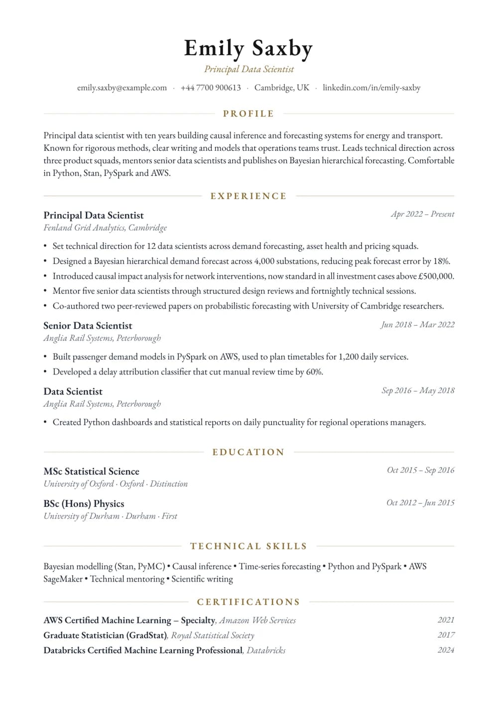 Principal Data Scientist CV template