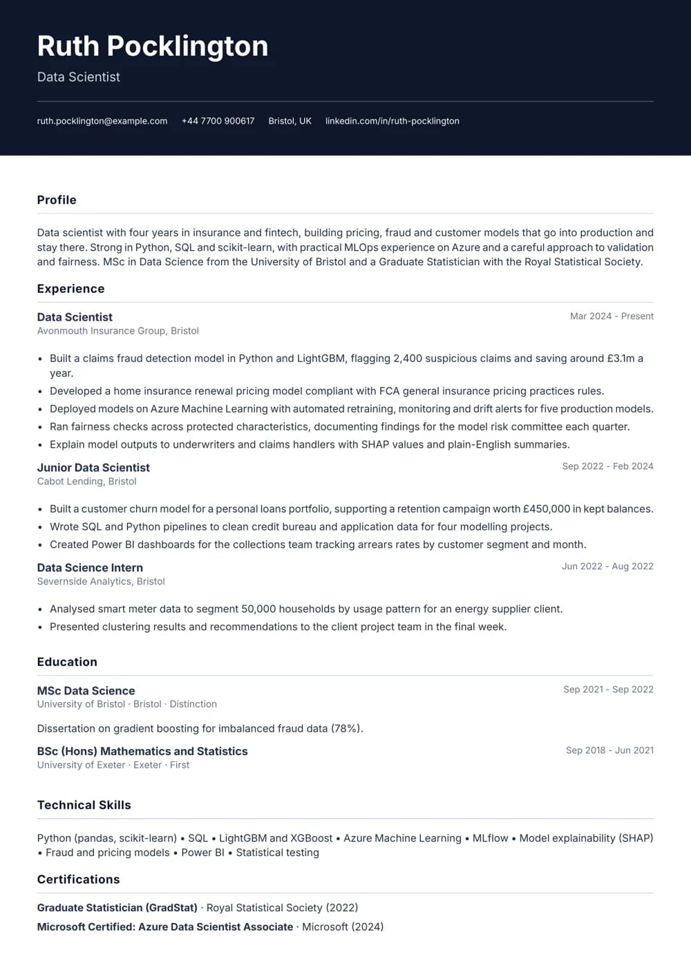 data scientist cv template
