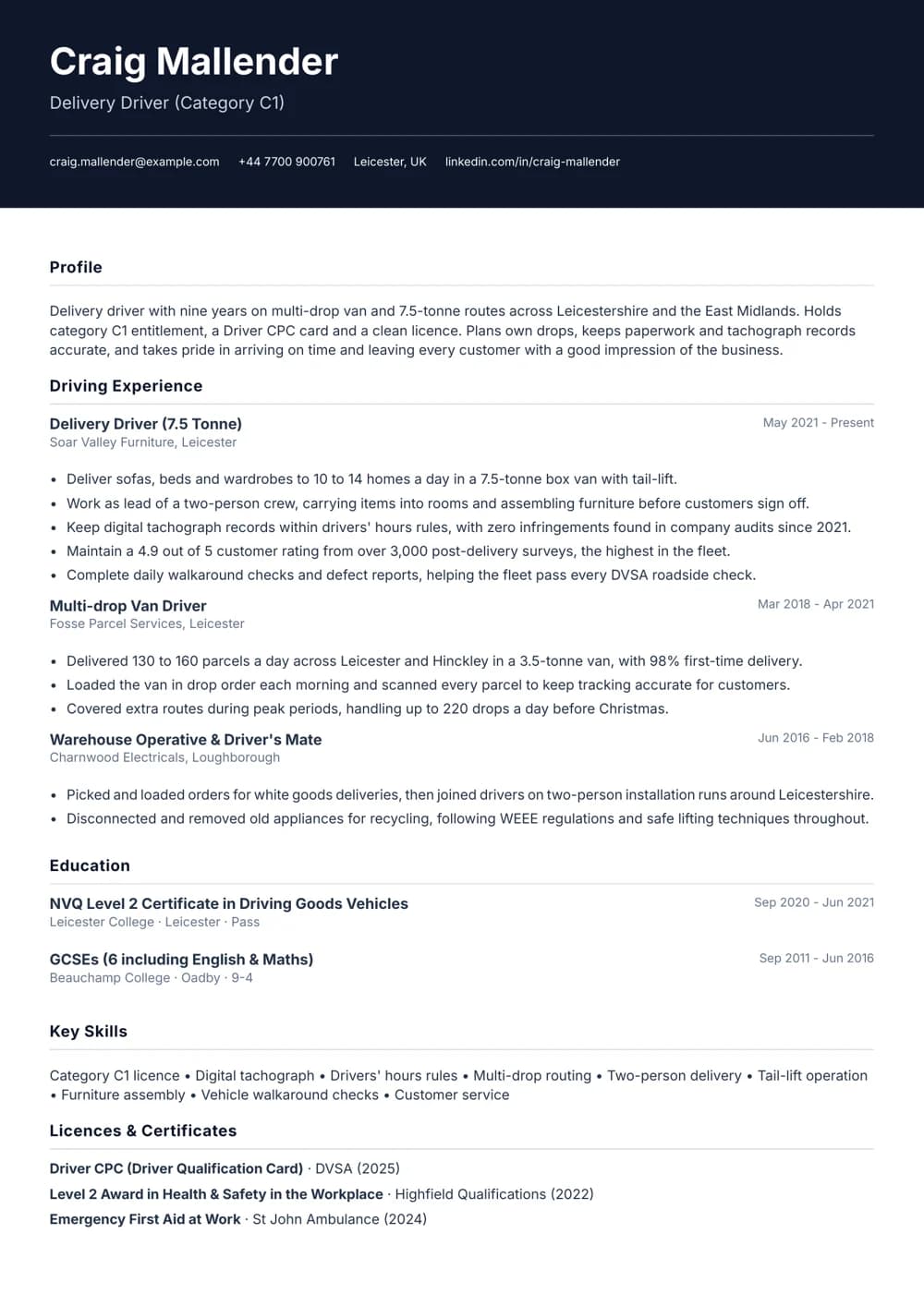 delivery driver cv template