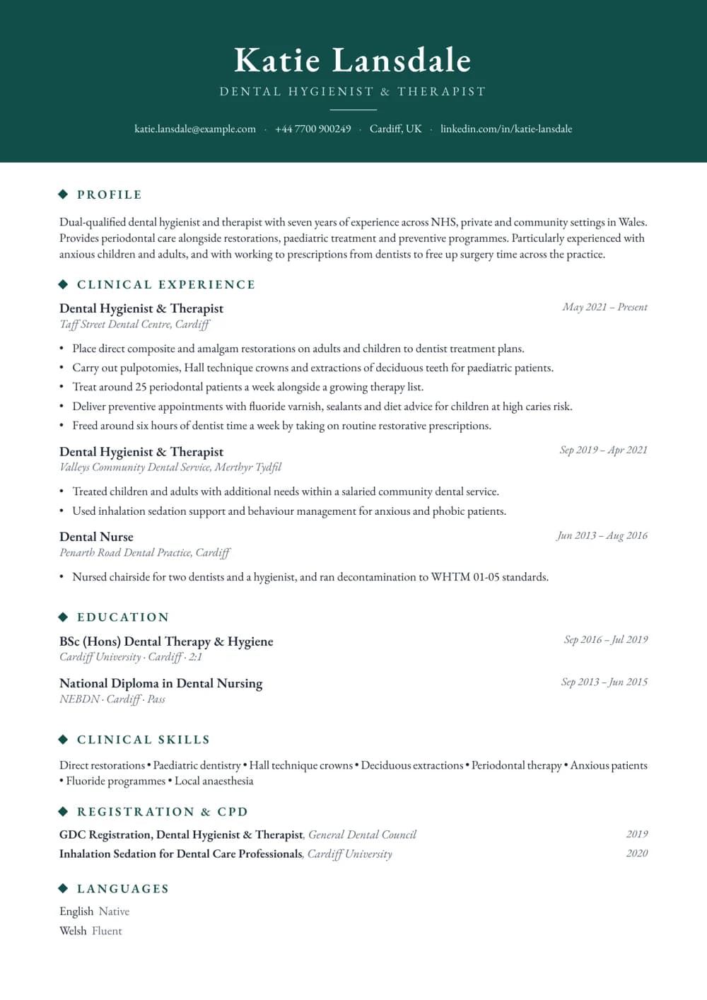 hygienist-therapist cv template