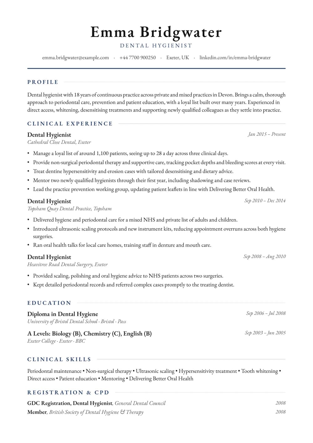 Experienced Dental Hygienist CV template