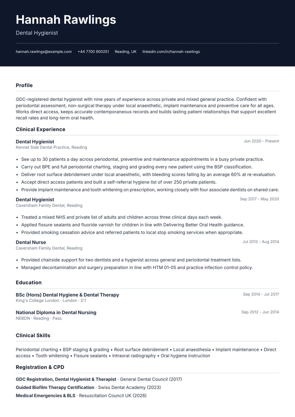dental hygienist cv template