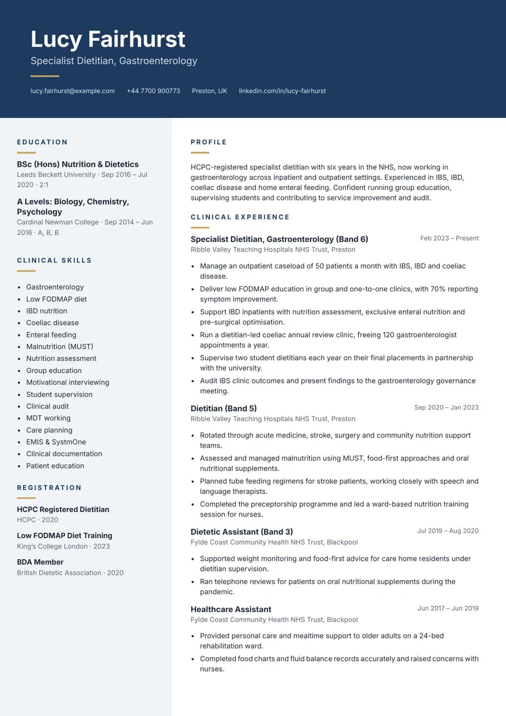 Gastroenterology Dietitian CV template