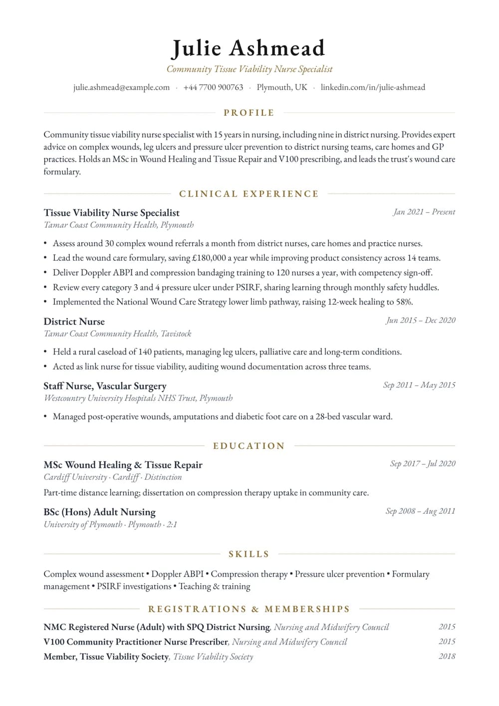 Tissue Viability Nurse Specialist CV template