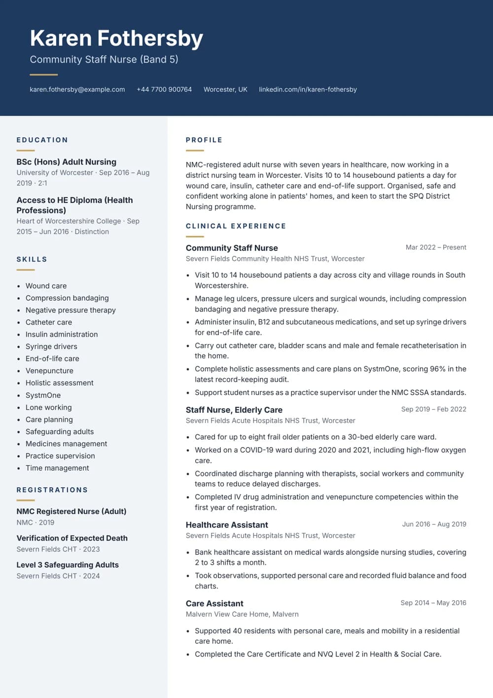Community Staff Nurse CV template