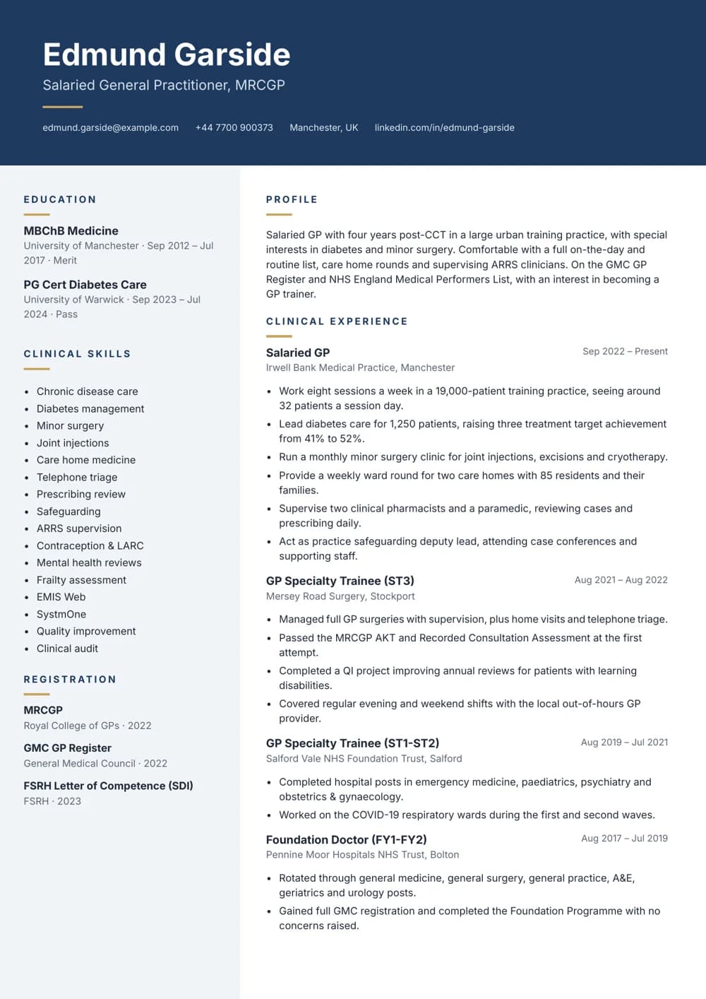 Salaried GP CV template