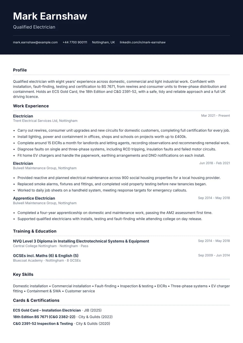 electrician cv template