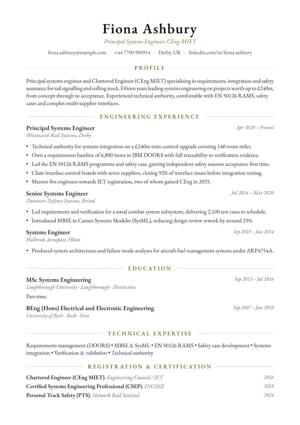 principal systems engineer cv template