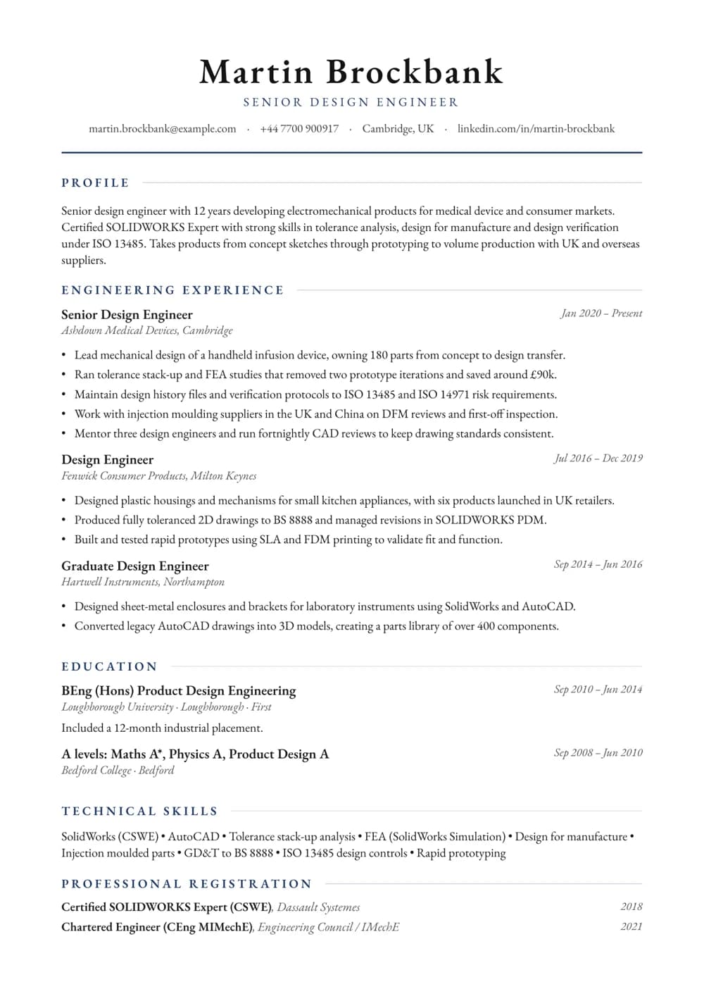 design engineer cv template
