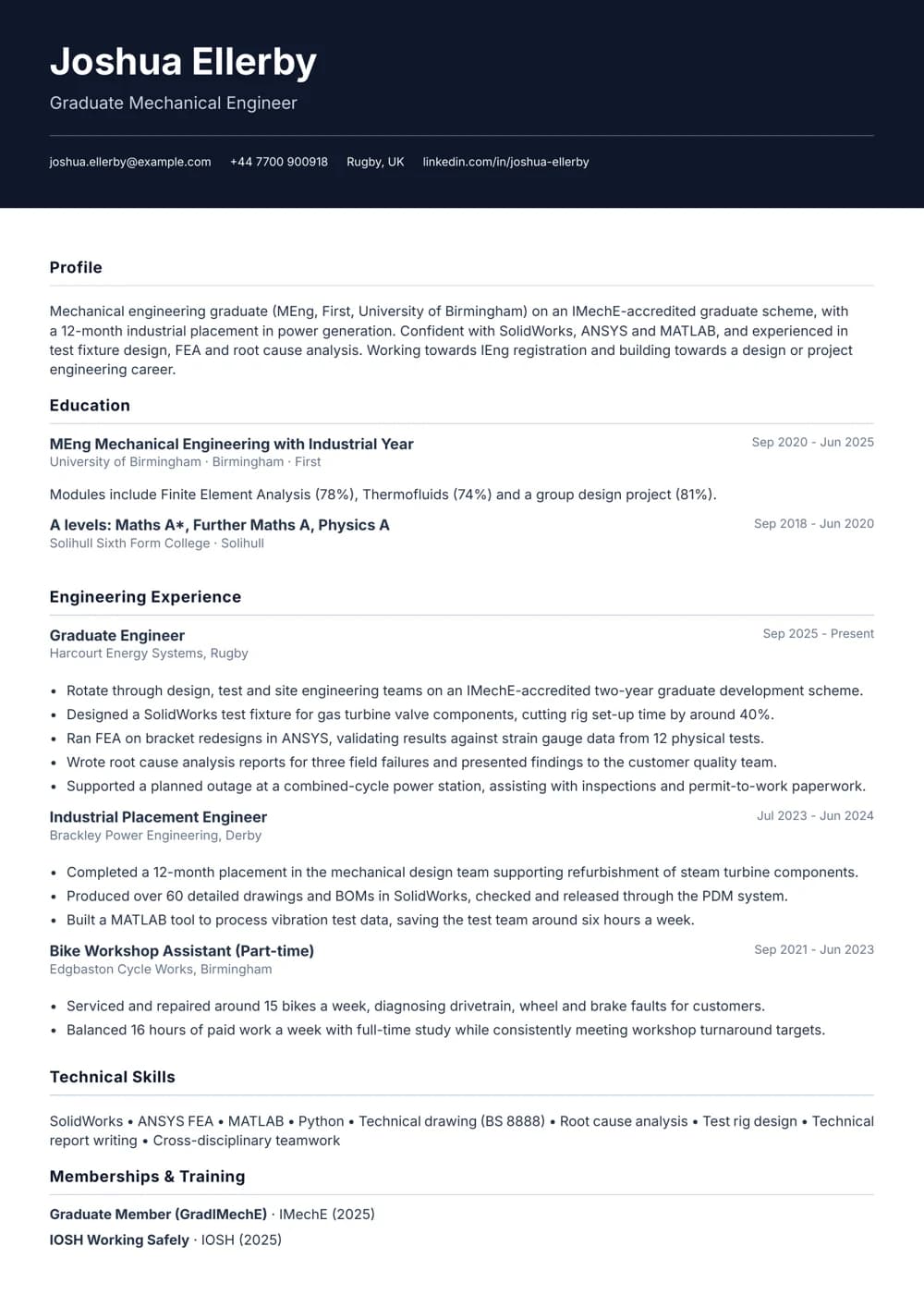 graduate engineer cv template